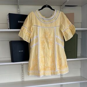 Yellow Free People Embroidered Dress XS